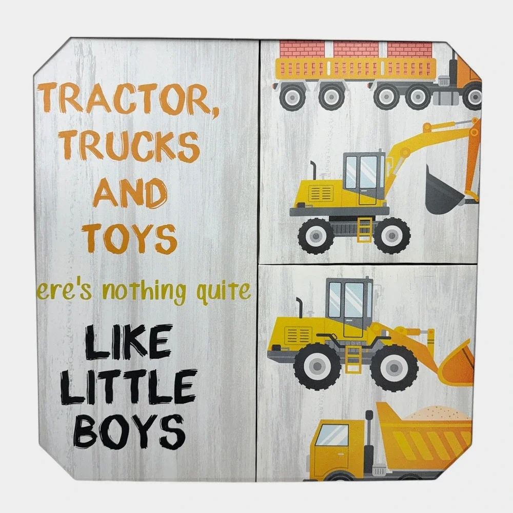 Tractor Trucks and Toys Little Boys Wall Art 3 Piece Construction Home Decor
